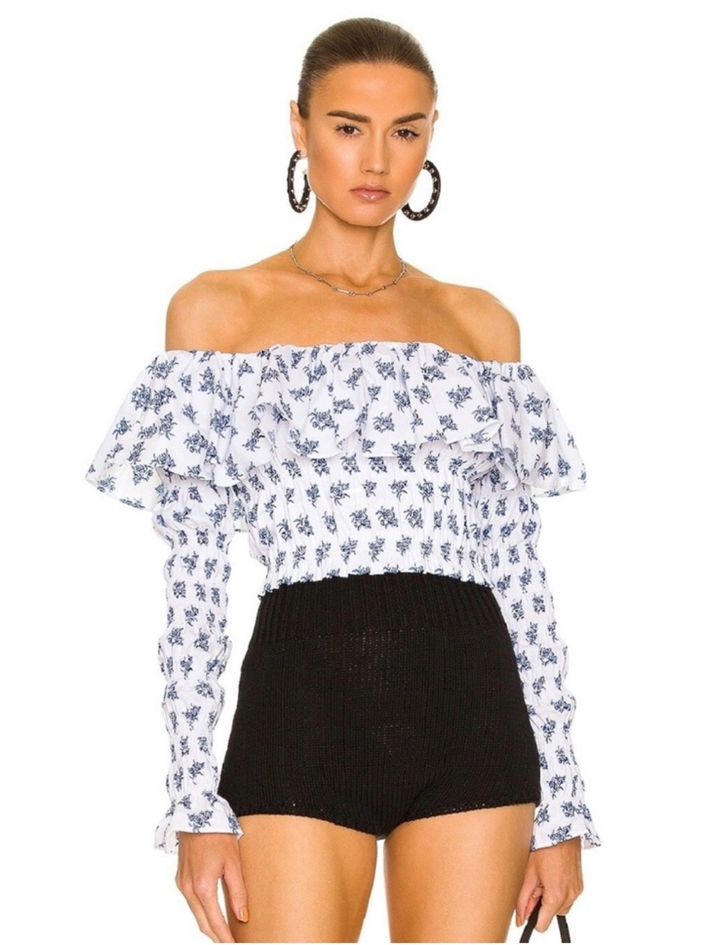 NEW CAROLINE CONSTAS REVOLVE FLORAL PRINT OFF-THE-SHOULDER CROP TOP